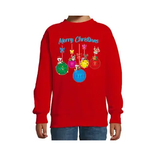 Bellatio Decorations Kersttrui/sweater Voor Jongens/meisjes - Rood - Rendiertjes - Merry Christmas 152/164