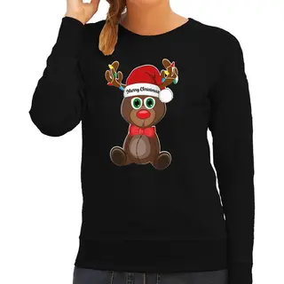 Bellatio Decorations Foute Kersttrui / Sweater Voor Dames - Merry Christmas - Grijs - Kerst Rendier L