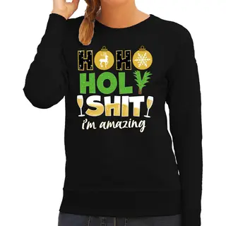Bellatio Decorations Foute Kersttrui/sweater Voor Dames - Hohoholy Shit - Zwart - Amazing Kerst Xs