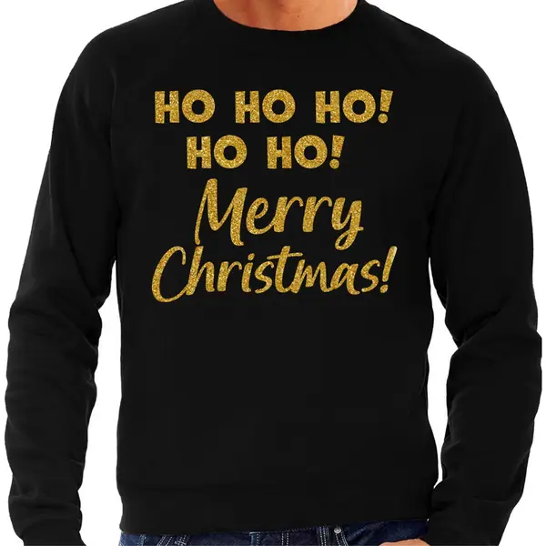 Bellatio Decorations Foute Kersttrui/sweater Voor Heren - Hohoho Merry Christmas - Zwart - Glitter Goud L thumbnail