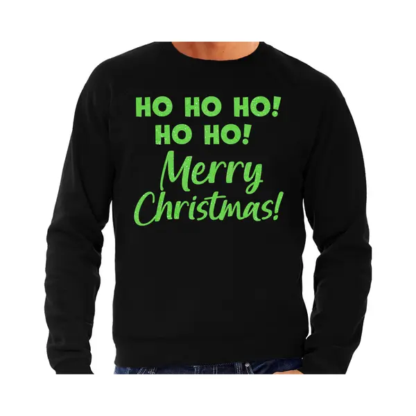 Bellatio Decorations Foute Kersttrui/sweater Voor Heren - Hohoho Merry Christmas - Zwart - Glitter Groen M thumbnail