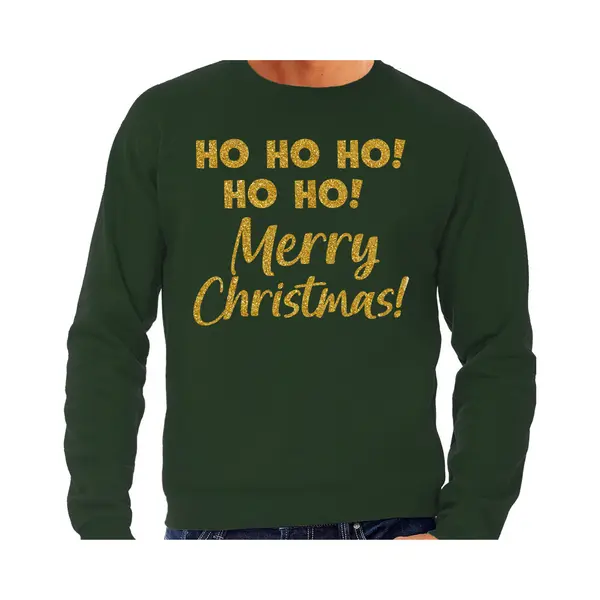 Bellatio Decorations Foute Kersttrui/sweater Voor Heren - Hohoho Merry Christmas - Groen - Glitter Goud Xl thumbnail