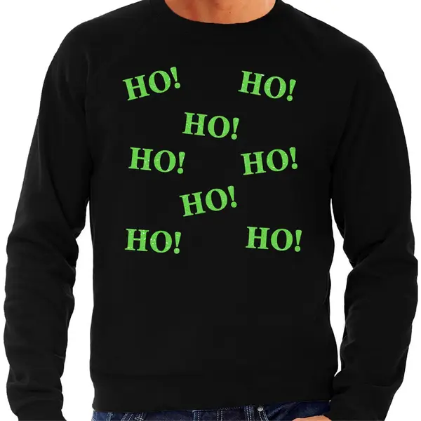 Bellatio Decorations Foute Kersttrui/sweater Voor Heren - Hohohohoho - Zwart - Glitter Groen - Kerstfeest Xl thumbnail