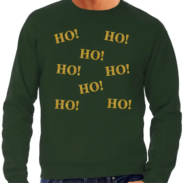 Bellatio Decorations Foute Kersttrui/sweater Voor Heren - Hohohohoho - Groen - Glitter Goud - Kerstfeest M thumbnail