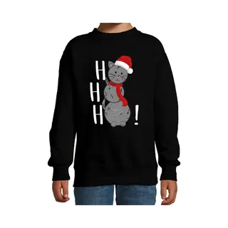 Bellatio Decorations Kersttrui/sweater Voor Jongens/meisjes - Hohoho - Zwart - Sneeuwpop Poesje 134/146