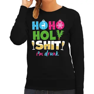 Bellatio Decorations Foute Kersttrui/sweater Voor Dames - Hohoholy Shit - Dronken - Zwart - Hilarische Kerst Xl