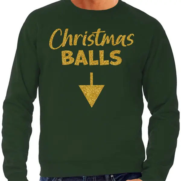 Bellatio Decorations Foute Kersttrui Voor Heren - Christmas Balls - Groen - Glitter Goud - Kerstfeest M thumbnail