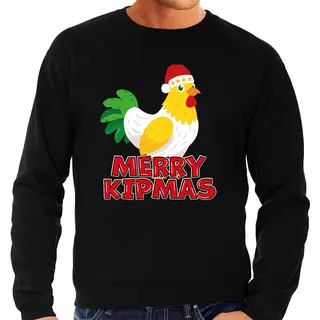 Bellatio Decorations Foute Kersttrui Voor Heren - Merry Kipmas - Zwart - Hilarisch - Kip Met Kerstmuts L