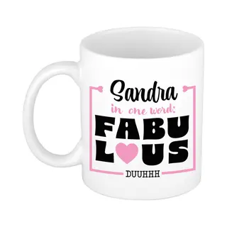 Bellatio Decorations Naam Mok Sandra - Wit - Fabulous - Keramiek - 300 Ml - Cadeau Collega Beker - Cadeau