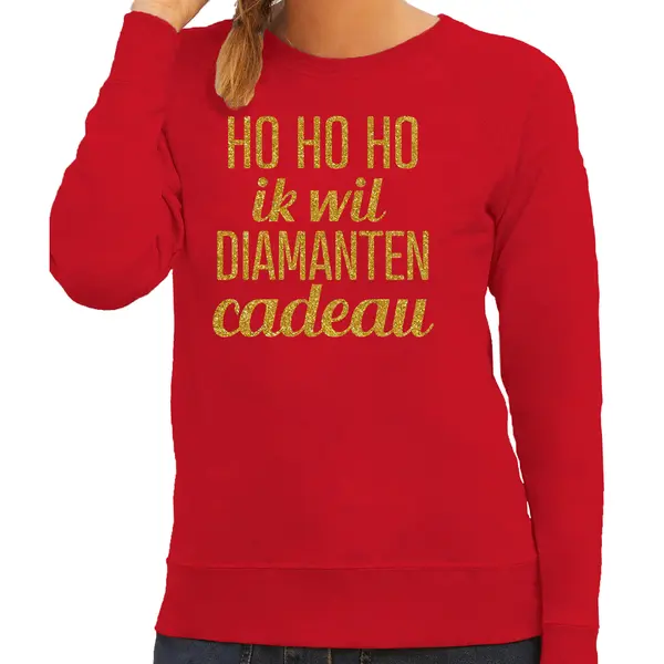 Bellatio Decorations Foute Kersttrui/sweater Voor Dames - Hohoho Diamanten Cadeau - Rood - Glitter Goud S thumbnail