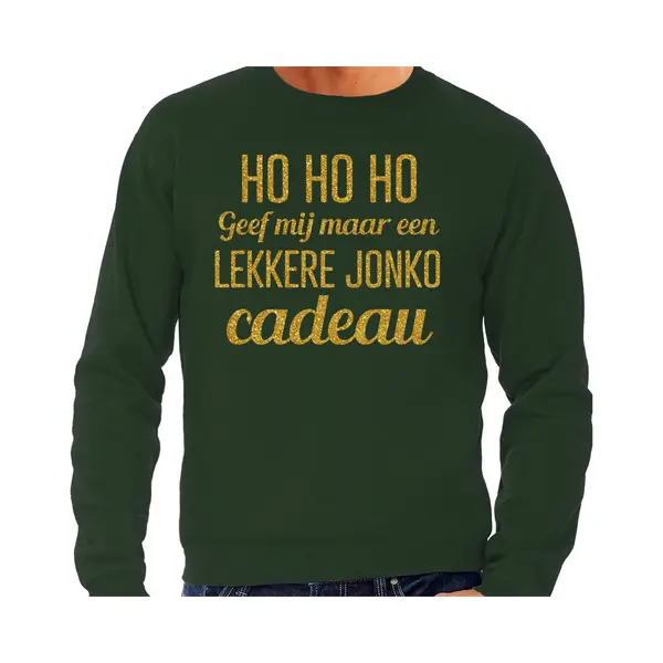 Bellatio Decorations Foute Kersttrui/sweater Voor Heren - Hohoho Jonko Cadeau - Groen - Glitter Goud L thumbnail