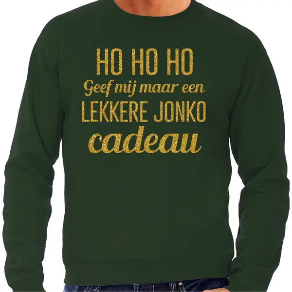 Bellatio Decorations Foute Kersttrui/sweater Voor Heren - Hohoho Jonko Cadeau - Groen - Glitter Goud Xxl thumbnail