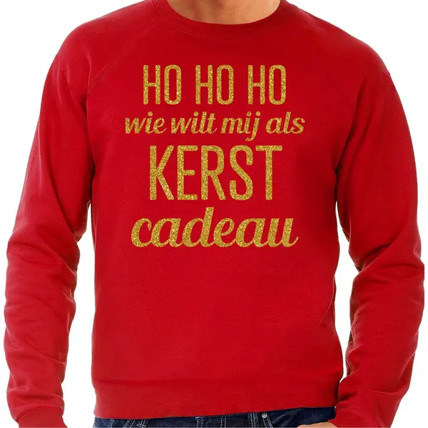 Bellatio Decorations Foute Kersttrui/sweater Voor Heren - Hohoho Kerst Cadeau - Rood - Glitter Goud S thumbnail