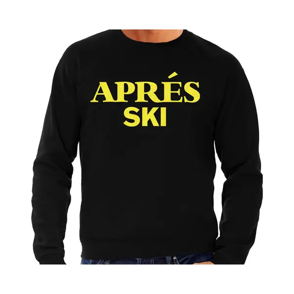 Bellatio Decorations Apres Ski Sweater Heren - Apres Ski - Zwart - Glitter Geel - Wintersport - Skieen/snowboarden Xxl thumbnail