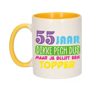 Bellatio Decorations Verjaardag Cadeau Mok 55 Jaar - Geel - Dikke Pech Dus - 300 Ml - Keramiek