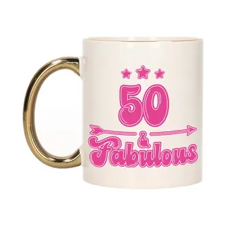 Bellatio Decorations Verjaardag Cadeau Mok 50 Jaar - Gouden Handvat - Geweldig - 300 Ml - Keramiek - Sarah