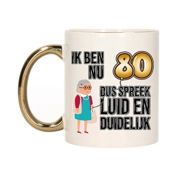 Bellatio Decorations Verjaardag Cadeau Mok 80 Jaar - Luid En Duidelijk Oma - Goud - 300 Ml thumbnail