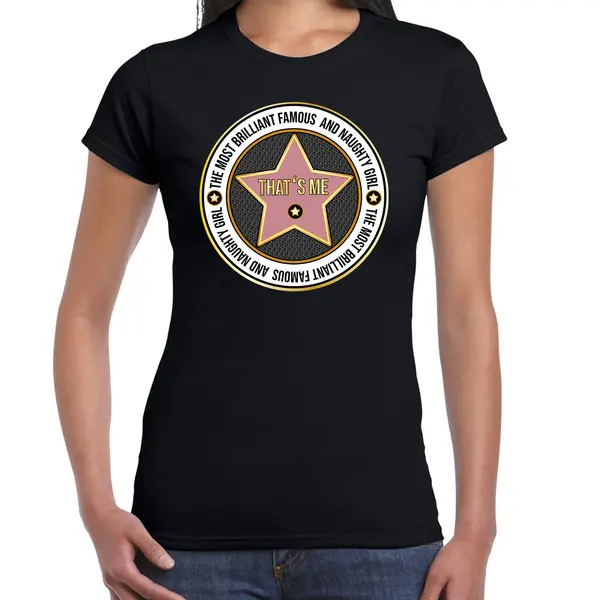 Bellatio Decorations Verkleed T-shirt Dames - Zwart - Most Brilliant And Famous - Fout/goud/stout Xxl thumbnail