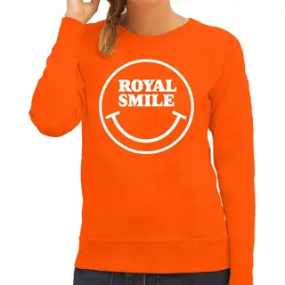 Bellatio Decorations Koningsdag Verkleed Sweater Smiley - Royal Smile - Oranje - Dames Xxl