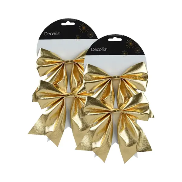 Decoris Kerstornamenten Strikken - 4x - Glanzend Goud - 15 X 17 Cm - Kerstboomstrikjes - Kerstversiering Strikjes thumbnail