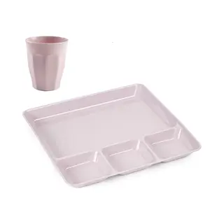 Plasticforte Vakjesborden 4x - Met Bekers 4x - Roze - Kunststof - Gourmetborden - Bbq Borden - Servies