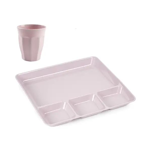 Plasticforte Vakjesborden 4x - Met Bekers 4x - Roze - Kunststof - Gourmetborden - Bbq Borden - Servies thumbnail
