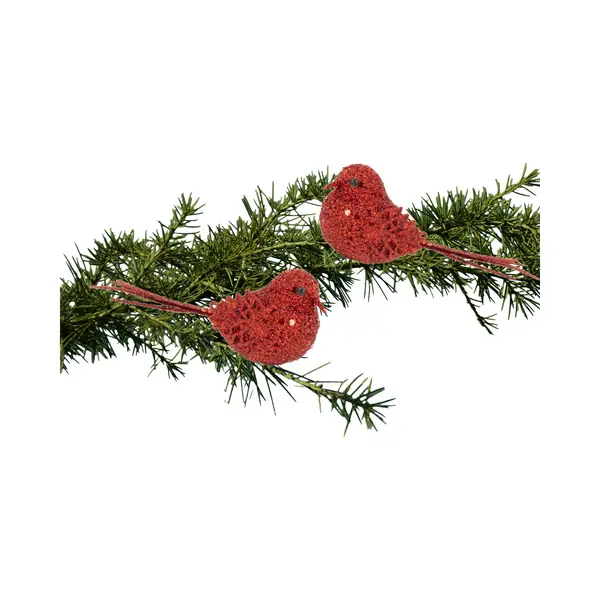 Cosy @ Home Kerstboomversiering Vogel - 2x - 12 Cm - Rood Glitter - Op Clip - Ornament - Ster thumbnail