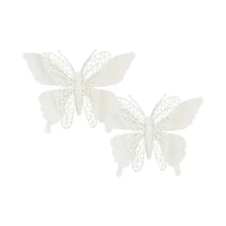 House of Seasons Kerstboomversiering Vlinder - 2x Stuks - 16 Cm - Wit Glitter - Op Clip