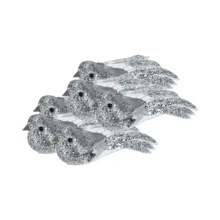 Kerstboomversiering Vogel - 6x Stuks - 10 Cm - Zilver Glitter - Op Clip - Ornament