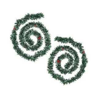 Feeric lights & Christmas Feeric Christmas Dennenslinger - 2x - Met Sneeuw En Rode Besjes - 200 X 7, 5 Cm - Kunststof - Dennen Guirlande