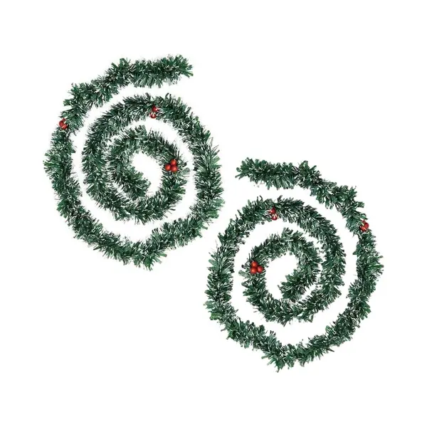 Feeric lights & Christmas Feeric Christmas Dennenslinger - 2x - Met Sneeuw En Rode Besjes - 200 X 7, 5 Cm - Kunststof - Dennen Guirlande thumbnail