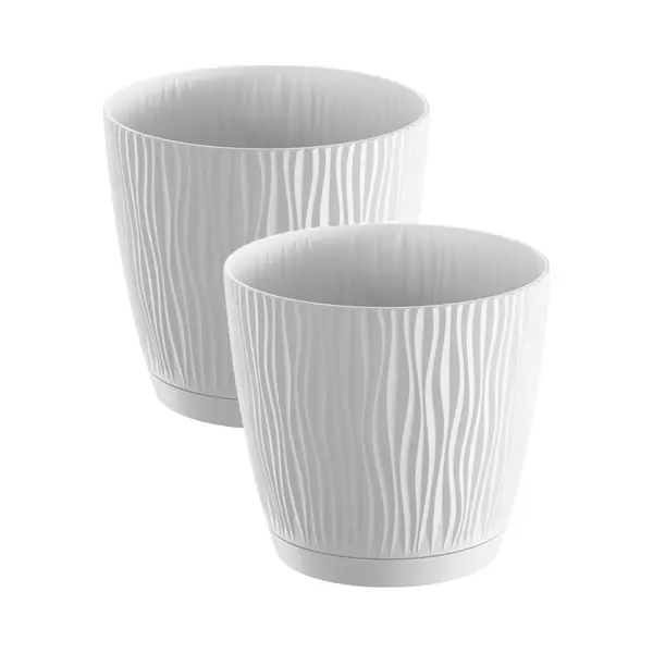 Prosperplast Plantenpot/bloempot Waves - 4x Stuks - Kunststof - Wit - D13 X H12 Cm - Binnen/buiten - Met Opvangschaal thumbnail