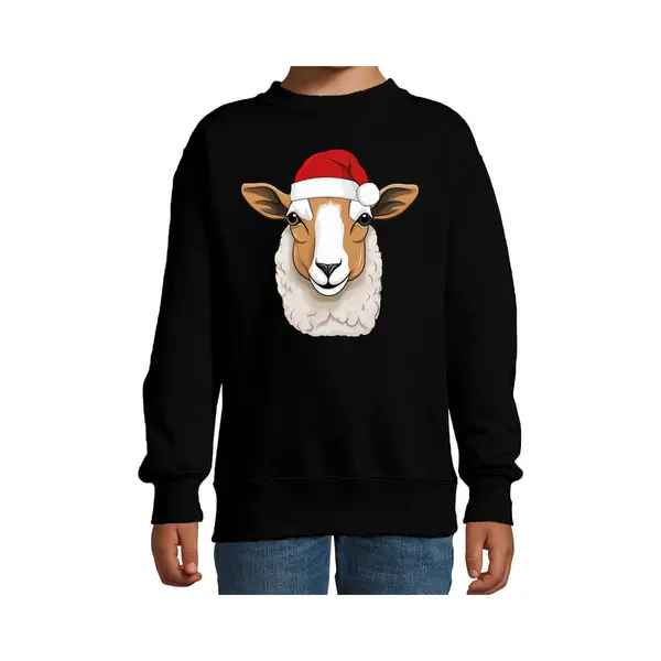 Bellatio Decorations Kersttrui / Sweater Boerderijdieren - Kinderen - Schaap - Zwart - Kerstmuts - Kerstmis 98/104 thumbnail