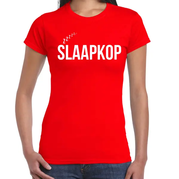 Bellatio Decorations Slaap T-shirt Voor Dames - Rood - Slaapkop - Pyjama Party Shirt - Slaap Party S thumbnail