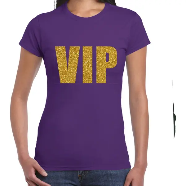 Bellatio Decorations Foute Party T-shirt Dames - Vip - Paars - Glitter Goud - Glitter And Glamour Thema S thumbnail