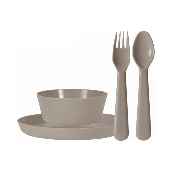 Excellent Houseware Kunststof Kinderservies Set - 24-delig - Taupe - Campingservies / Picknickservies - Peuters thumbnail