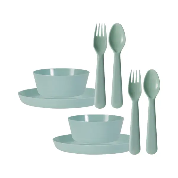 Excellent Houseware Kunststof Kinderservies Set - 48-delig - Mintgroen - Campingservies / Picknickservies - Peuters thumbnail
