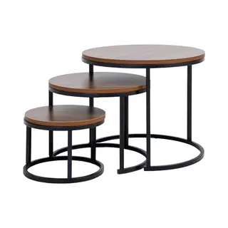 Bayt Set Van 3 Ronde Uitschuifbare Salontafels, Salontafel, Woonkamer, Industriële Stijl, Stapelbare Bijzettafels, Bruin En Zwart