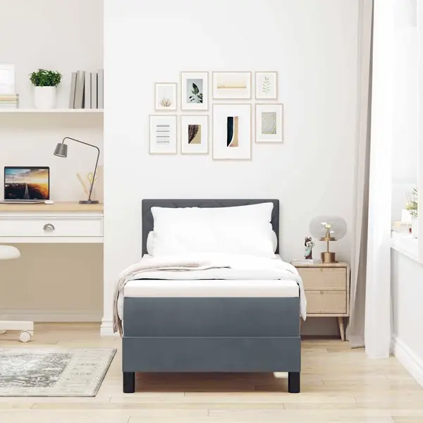 VidaXL Boxspringbett Mit Matratze Dunkelgrau 80 X 200 Cm Samt thumbnail