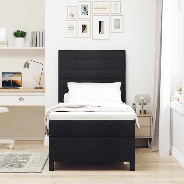 VidaXL Boxspring Bed Met Matras Met Hoofdeinde Zwart 80 X 200 Cm Stof thumbnail