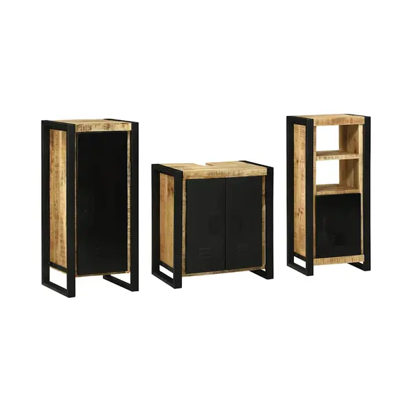 VidaXL Badezimmermöbel-Set 3 Pcs Braun Und Schwarz Massivholz Mango thumbnail