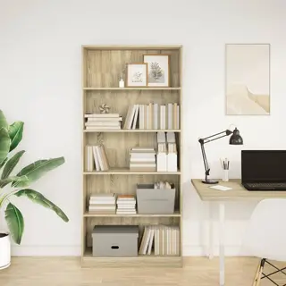 VidaXL - Sonoma Oak - Bookcase/Bookshelf/Book Rack - Engineered Wood - 80x24x176 Cm - Storage Cabinet For Living Room, Bedroom, Hallway, Office