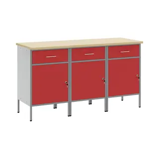 Werkbank Mit Schubladen 3 Pcs Rot Und Grau 150 X 55 X 85 Cm Vidaxl
