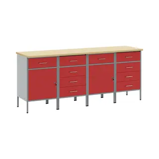 Vidaxl - Werkbank Mit Schubladen 4 Pcs Rot Und Grau 200 X 55 X 85 Cm