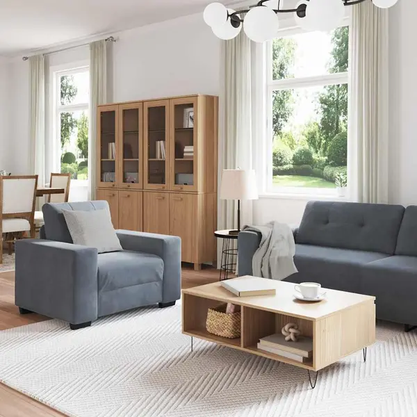 Vidaxl - Sofa Set Mit Kissen 3 Pcs Grau 221 X 78 X 80 Cm Samt thumbnail