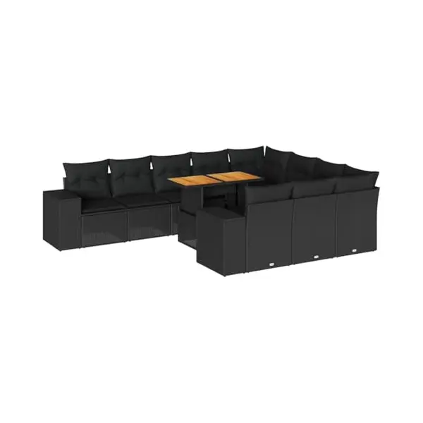 Vidaxl - 10-tlg. Garten-sofagarnitur Mit Kissen Schwarz Poly Rattan thumbnail