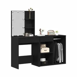 Vidaxl - Led Schminktisch Schwarze Eiche 140 X 40 X 140 Cm Holzwerkstoff
