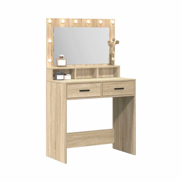 Schminktisch Mit Led-lichtern In Sonoma Eiche 79x41x135 Cm - Vidaxl thumbnail