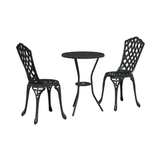 VidaXL Black Cast-iron Outdoor Dining Set - Circular Patio/balcony Table And 2 Chairs - Small Weather- Furniture