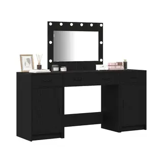 VidaXL Schminktisch Mit Spiegelbeleuchtung 3 Pcs Schwarz Holzwerkstoff